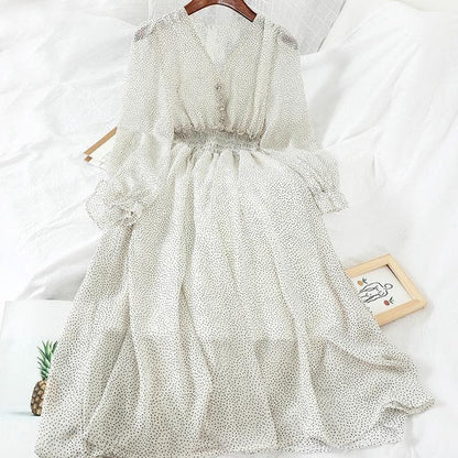 Aibeautyer Women's Polka Dot Chiffon Dress - Autumn's Timeless Elegance