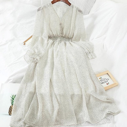 Aibeautyer Women's Polka Dot Chiffon Dress - Autumn's Timeless Elegance