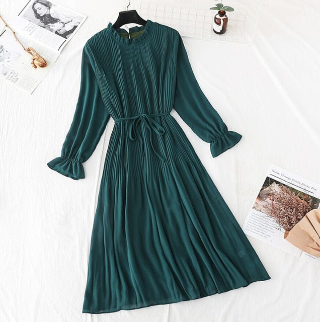 Elegant Vintage Polka Dot Dress - Flare Sleeve Spring Charm