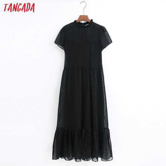 Tangada Dots Black Dress - Sophisticated Elegance for Any Occasion