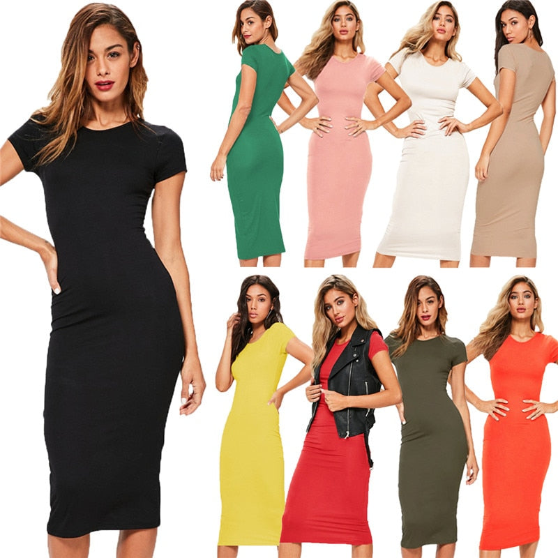 Women's Sophisticated Cotton Pencil Dress with Versatile O-Neck - Elegance Redefined