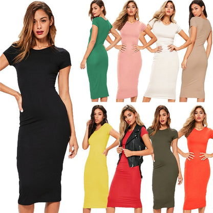 Women's Sophisticated Cotton Pencil Dress with Versatile O-Neck - Elegance Redefined