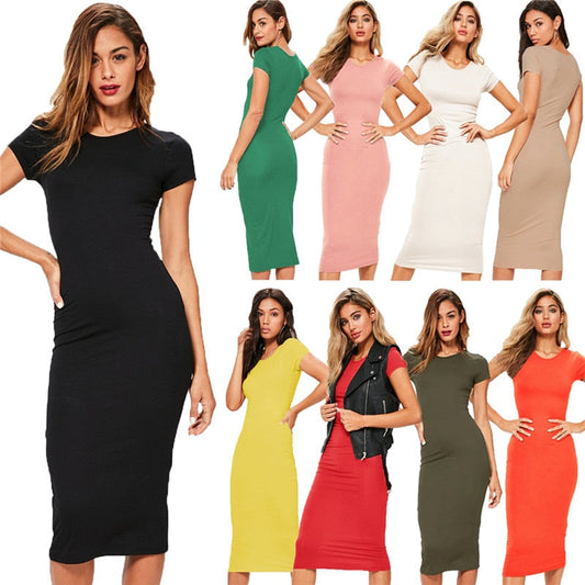 Women's Sophisticated Cotton Pencil Dress with Versatile O-Neck - Elegance Redefined