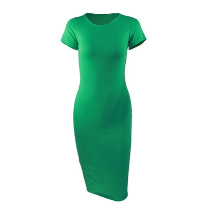 Women's Sophisticated Cotton Pencil Dress with Versatile O-Neck - Elegance Redefined