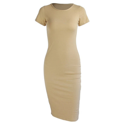 Women's Sophisticated Cotton Pencil Dress with Versatile O-Neck - Elegance Redefined