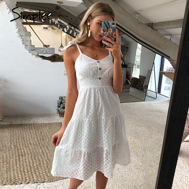 Casual White Beach Dress - Effortless Elegance with Bow-Knot