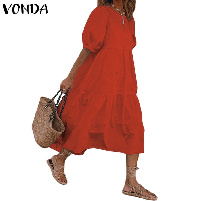 Vintage Lantern Sleeve Dress - Bohemian Elegance & Comfort