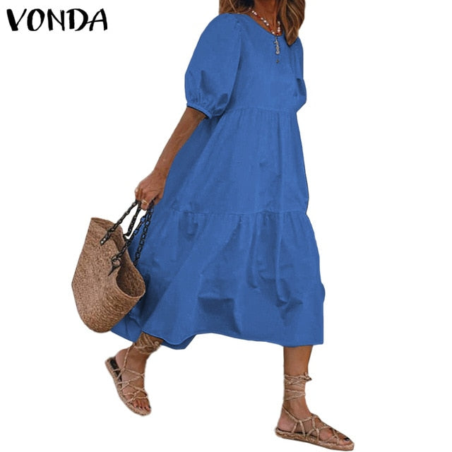 Vintage Lantern Sleeve Dress - Bohemian Elegance & Comfort