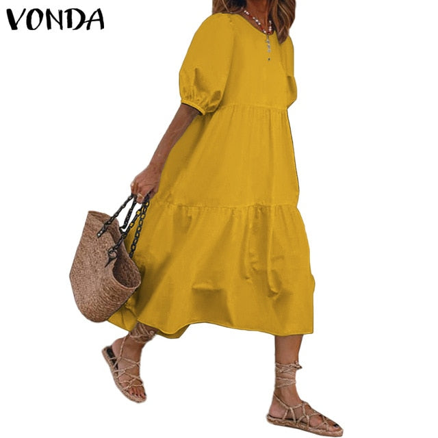 Vintage Lantern Sleeve Dress - Bohemian Elegance & Comfort