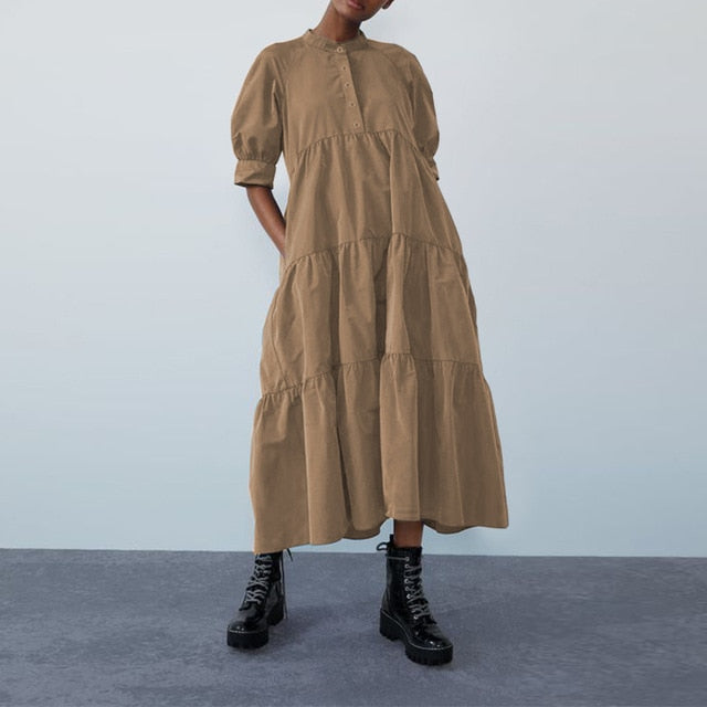 Vintage Lantern Sleeve Dress - Bohemian Elegance & Comfort