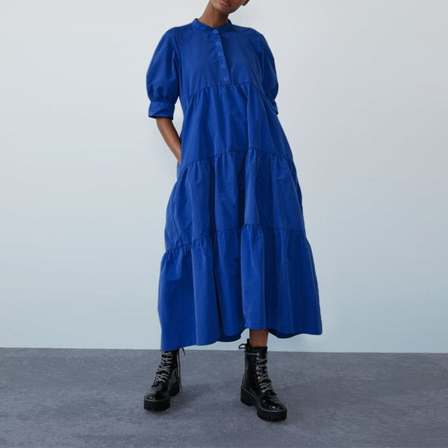 Vintage Lantern Sleeve Dress - Bohemian Elegance & Comfort