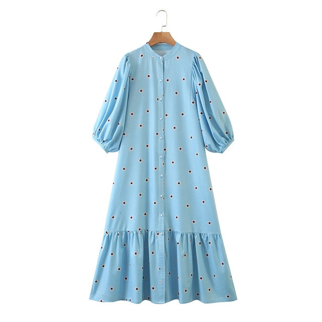 SheMujerSky Floral Midi Dress - Effortless Elegance for Spring Adventures