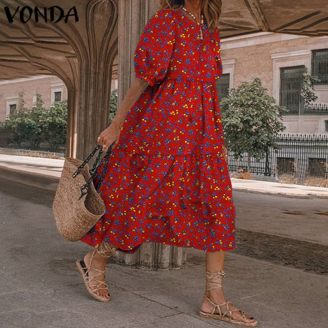 Vintage Lantern Sleeve Dress - Bohemian Elegance & Comfort