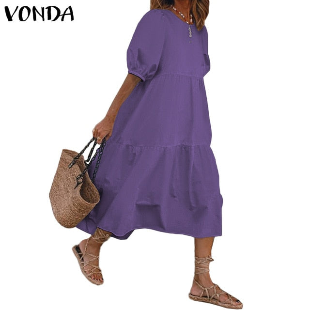 Vintage Lantern Sleeve Dress - Bohemian Elegance & Comfort