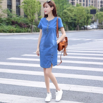 Korean Denim Mini Dress - Chic and Comfortable for Summer Adventures