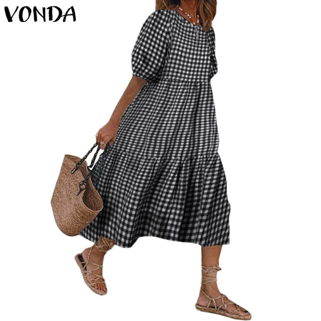 Vintage Lantern Sleeve Dress - Bohemian Elegance & Comfort