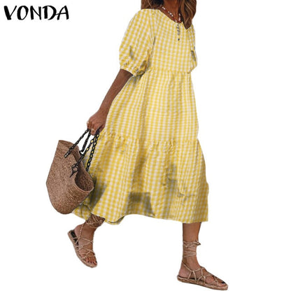 Vintage Lantern Sleeve Dress - Bohemian Elegance & Comfort