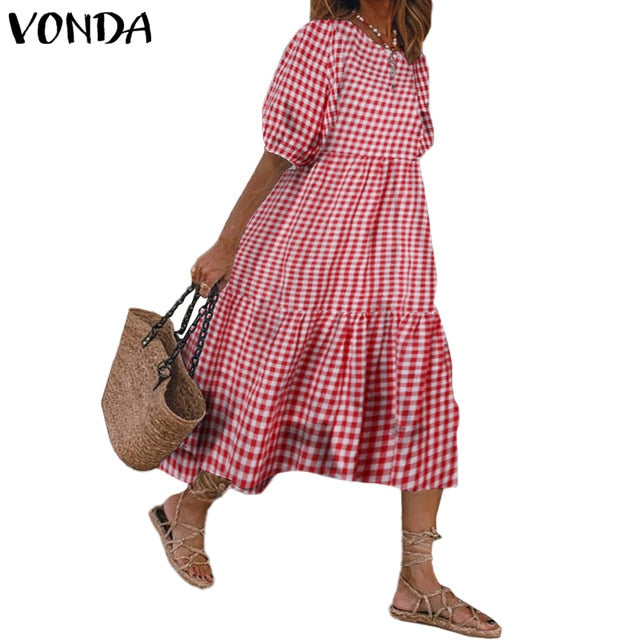 Vintage Lantern Sleeve Dress - Bohemian Elegance & Comfort