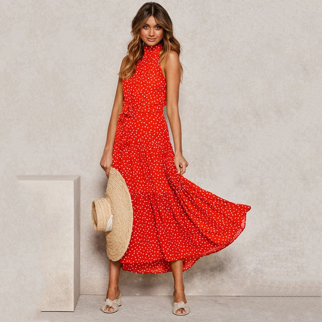 Lightweight Polka Dot Halter Dress - Your Summer Adventure Essential