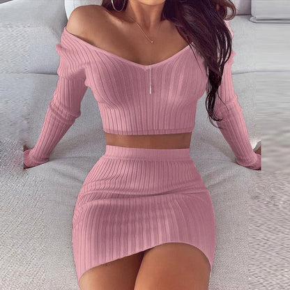 Striped V-Neck Knit Dress - Spring's Chic Comfort