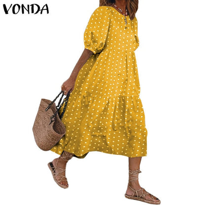 Vintage Lantern Sleeve Dress - Bohemian Elegance & Comfort