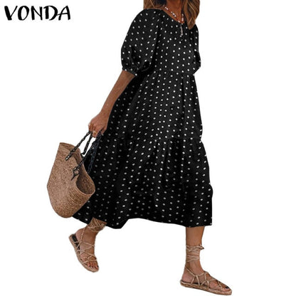 Vintage Lantern Sleeve Dress - Bohemian Elegance & Comfort