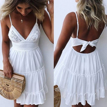 Sexy Bow Backless Mini Dress - Standout Style for Beach Adventures