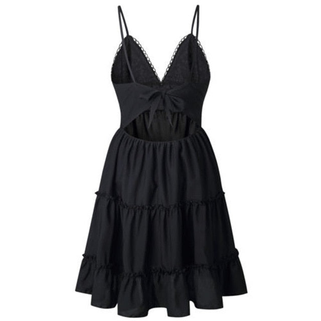 Sexy Bow Backless Mini Dress - Standout Style for Beach Adventures