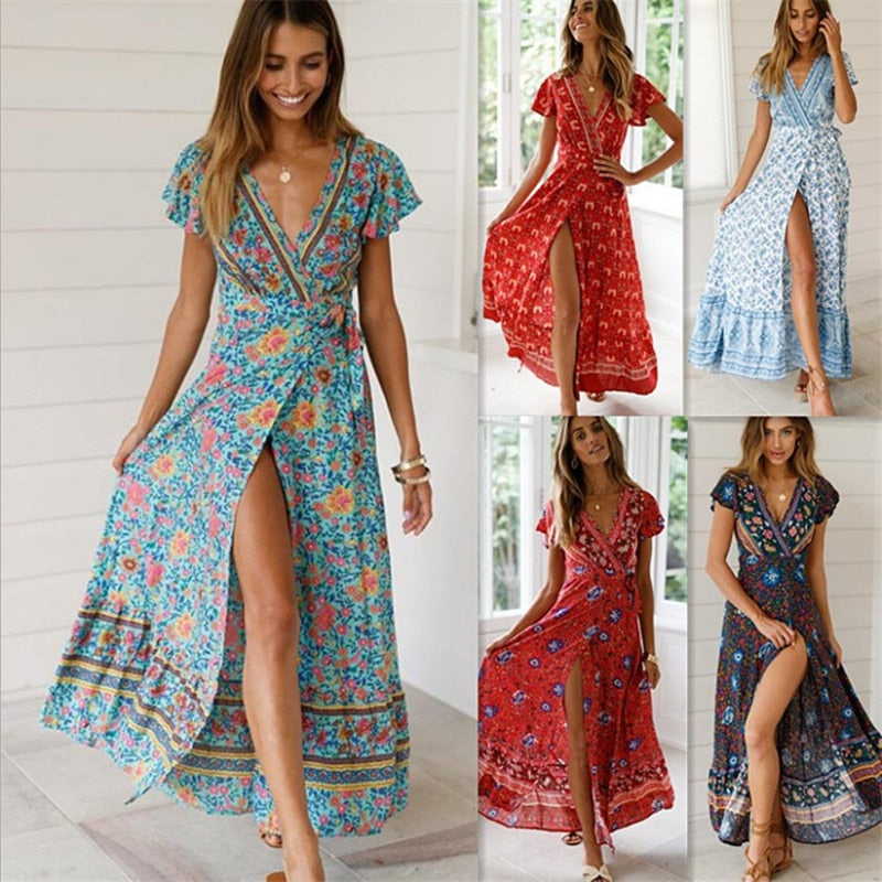 iFuture Women's Retro Floral Maxi Dress - Timeless Bohemian Elegance