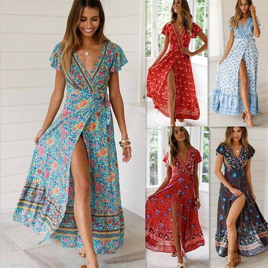 iFuture Women's Retro Floral Maxi Dress - Timeless Bohemian Elegance