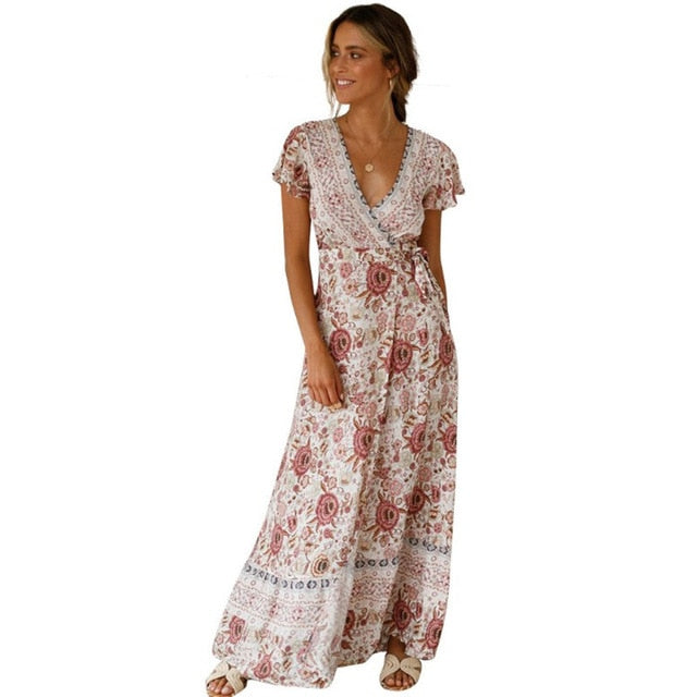 iFuture Women's Retro Floral Maxi Dress - Timeless Bohemian Elegance