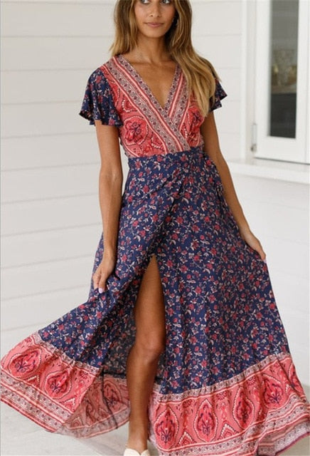 iFuture Women's Retro Floral Maxi Dress - Timeless Bohemian Elegance