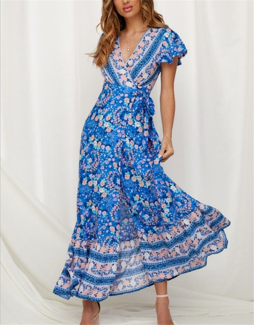 iFuture Women's Retro Floral Maxi Dress - Timeless Bohemian Elegance