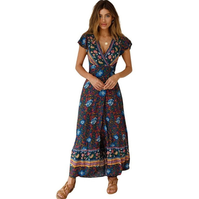 iFuture Women's Retro Floral Maxi Dress - Timeless Bohemian Elegance