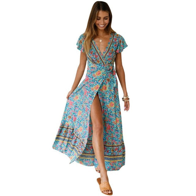 iFuture Women's Retro Floral Maxi Dress - Timeless Bohemian Elegance
