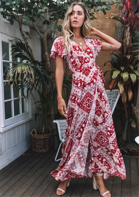 iFuture Women's Retro Floral Maxi Dress - Timeless Bohemian Elegance