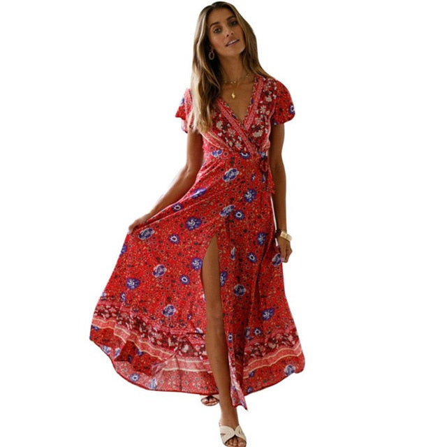 iFuture Women's Retro Floral Maxi Dress - Timeless Bohemian Elegance