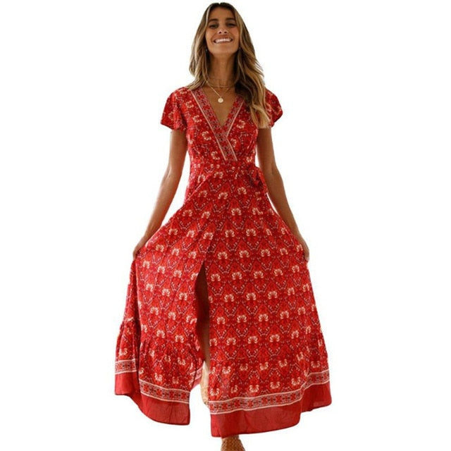 iFuture Women's Retro Floral Maxi Dress - Timeless Bohemian Elegance