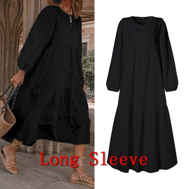 Vintage Lantern Sleeve Dress - Bohemian Elegance & Comfort