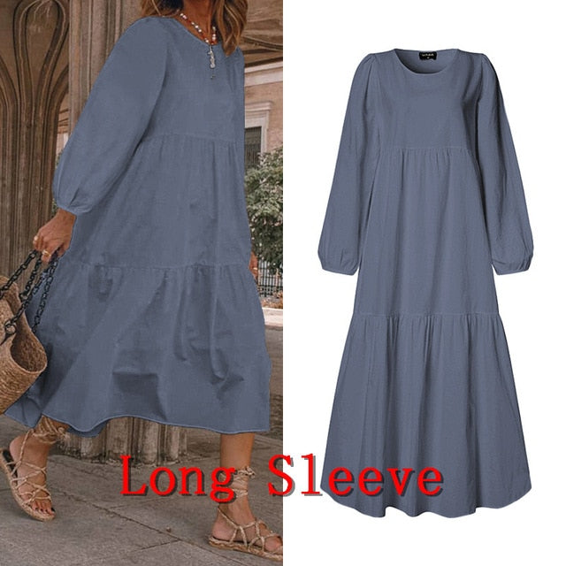 Vintage Lantern Sleeve Dress - Bohemian Elegance & Comfort