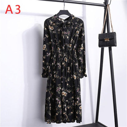 Vintage Floral Chiffon Dress - Autumn's Timeless Elegance