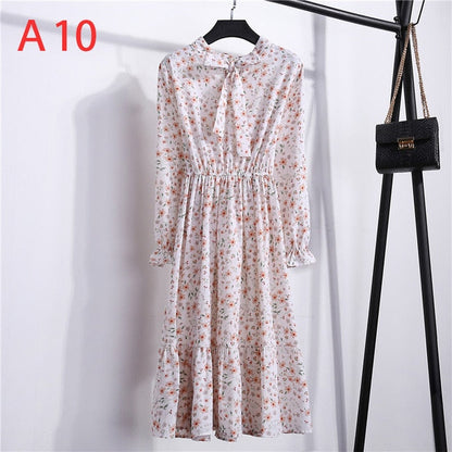 Vintage Floral Chiffon Dress - Autumn's Timeless Elegance