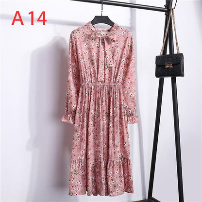 Vintage Floral Chiffon Dress - Autumn's Timeless Elegance