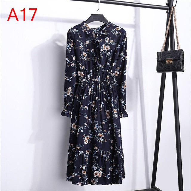 Vintage Floral Chiffon Dress - Autumn's Timeless Elegance