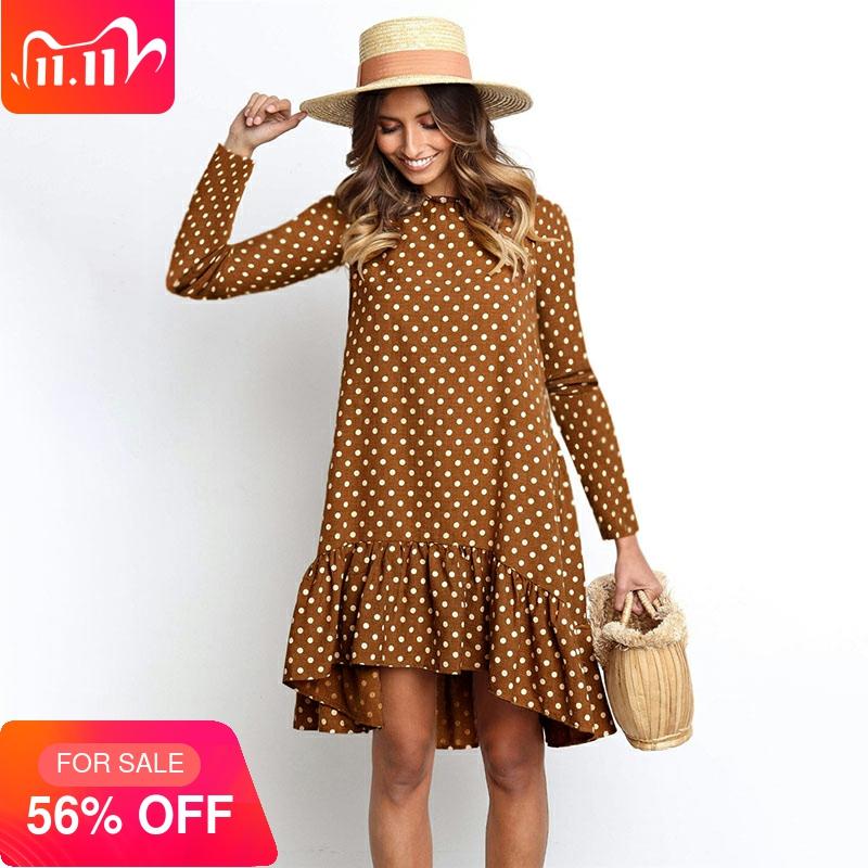 CROPKOP Retro Polka Dot Dress - Timeless Style & Autumn Comfort