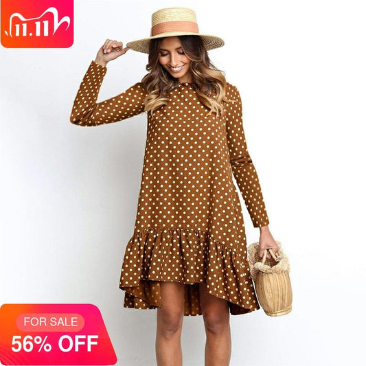 CROPKOP Retro Polka Dot Dress - Timeless Style & Autumn Comfort