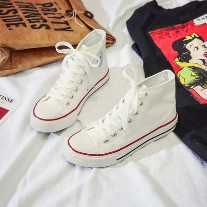 Vangull HOT Women Vulcanize Shoes Sneakers Candy Color Lace Up Canvas Shoes White Flat Sneakers Female Rubber Sole Ladies Shoe