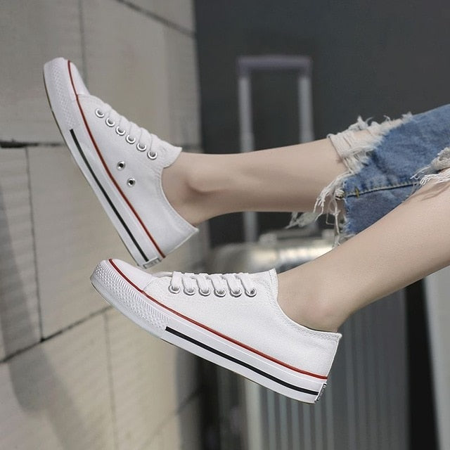 Vangull HOT Women Vulcanize Shoes Sneakers Candy Color Lace Up Canvas Shoes White Flat Sneakers Female Rubber Sole Ladies Shoe