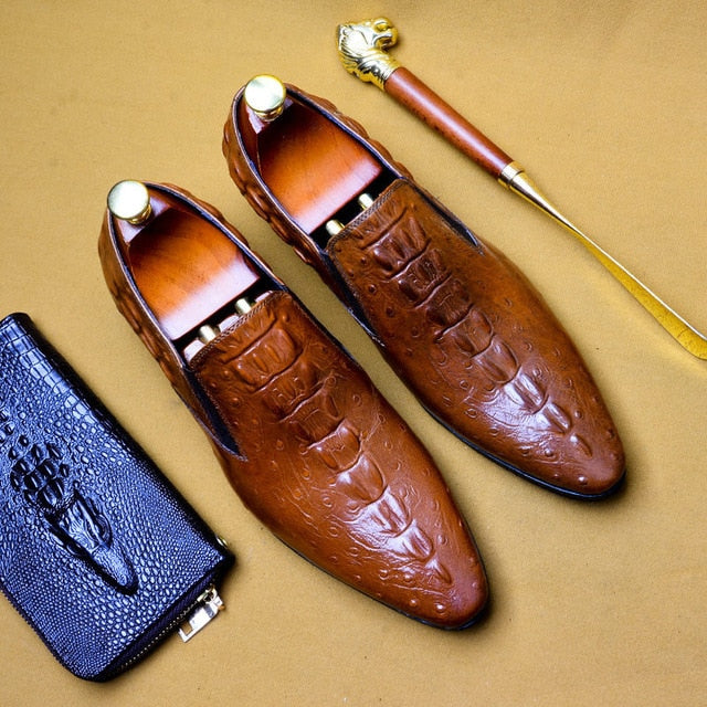 Phenkang mens leather shoes genuine leather oxford shoes for men luxury dress shoes slipon wedding shoes leather brogues