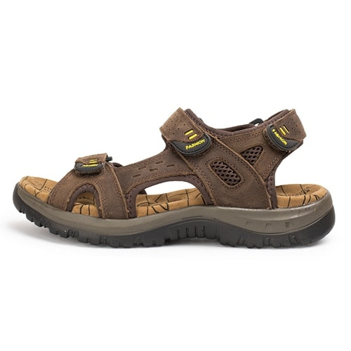 LINGGE Genuine Leather Men's Sandals - Summer Beach Comfort